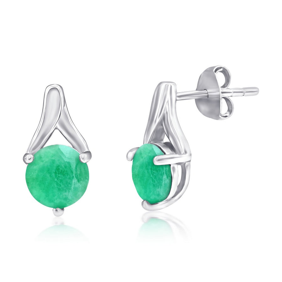 Sterling Silver Round 6MM Gem Earrings - Emerald