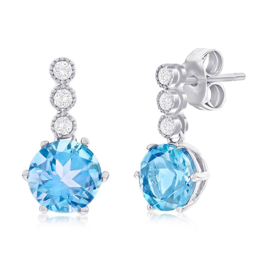 Sterling Silver, Sky Blue & White Topaz Earrings