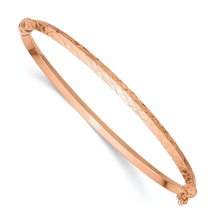 14k Rose Gold Polished Diamond-cut Hinged Bangle Bracelet