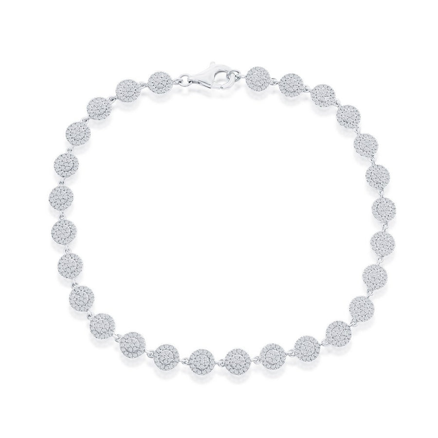 Sterling Silver, Round Link Diamond Bracelet - (567 Stones)