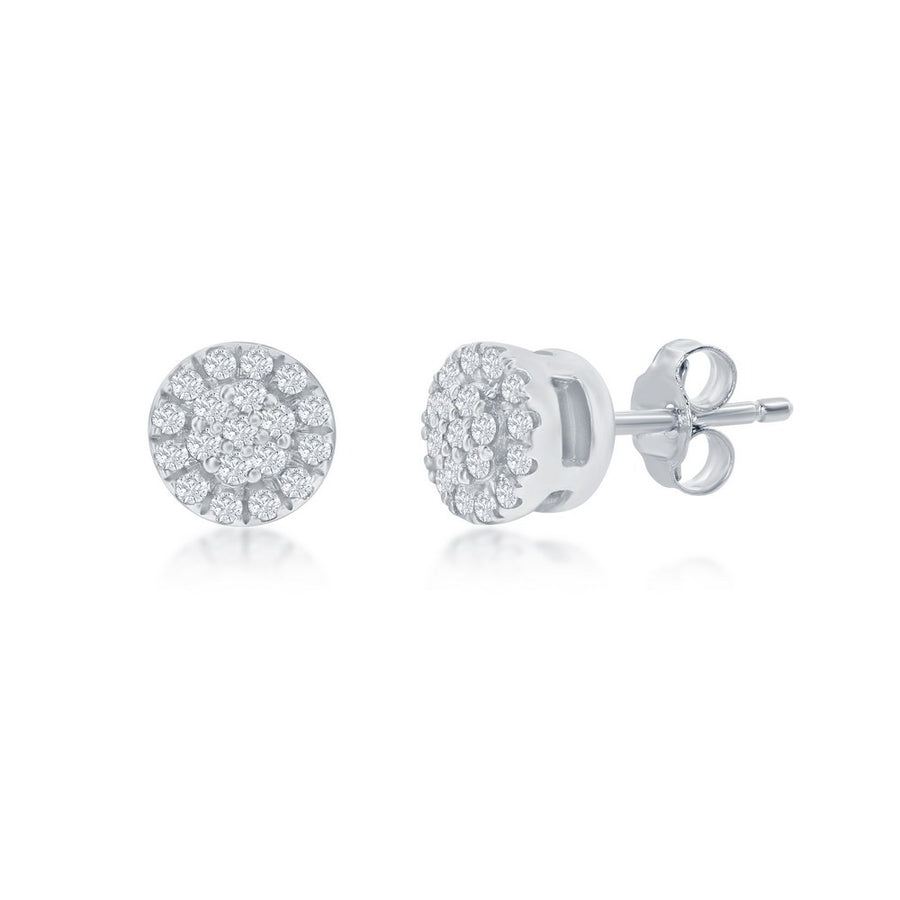 Sterling Silver, Round Halo Diamond 4mm Studs - (38 Stones)