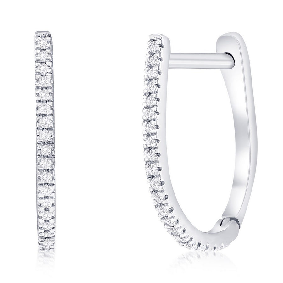 Sterling Silver, 14.5mm Oval Diamond Hoop Earrings - (40 Stones)