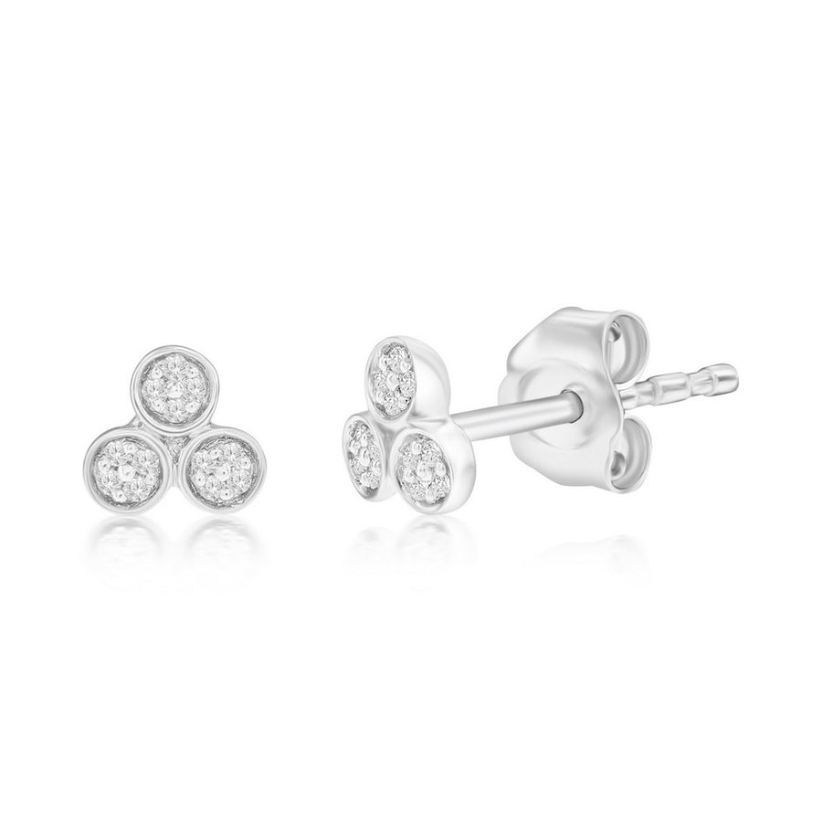 Sterling Silver, Triple Cluster of Diamond Studs - (24 Stones)