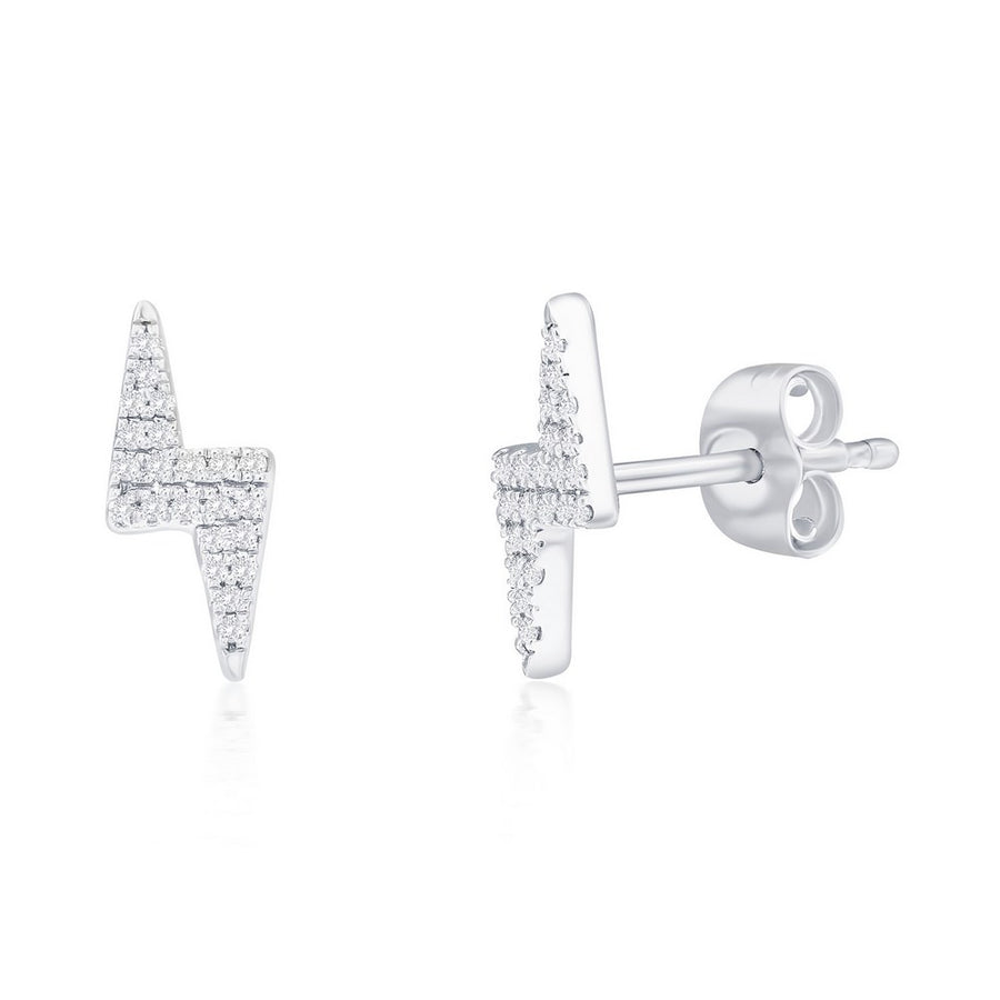 Sterling Silver Lightning Bolt Diamond Studs - (44 Stones)