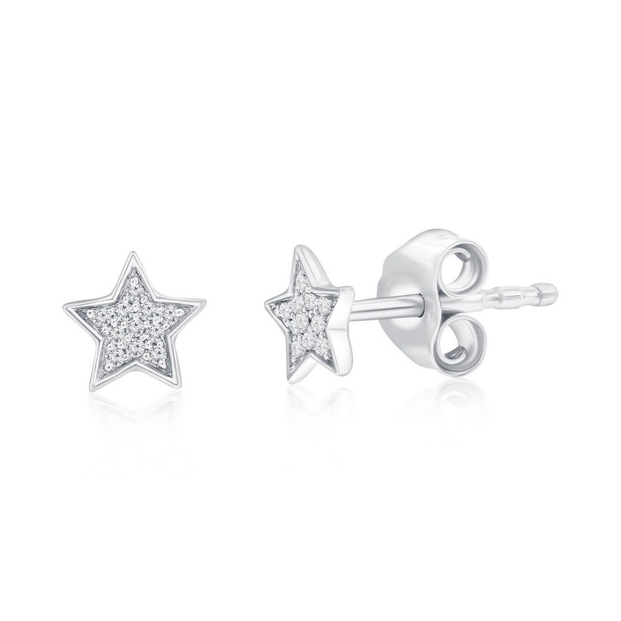 Sterling Silver, Star Diamond Studs - (22 Stones)