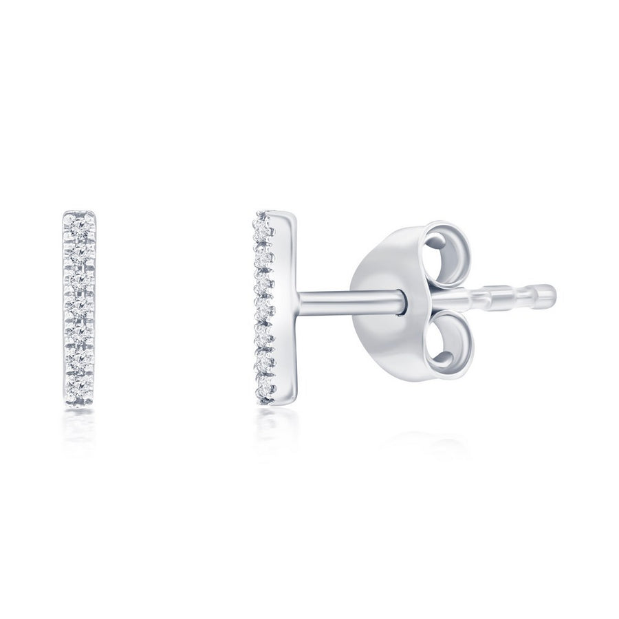 Sterling Silver Vertical Bar Diamond Studs - (14 Stones)