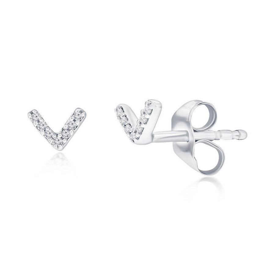 Sterling Silver 'V' Style Diamond Studs - (14 Stones)