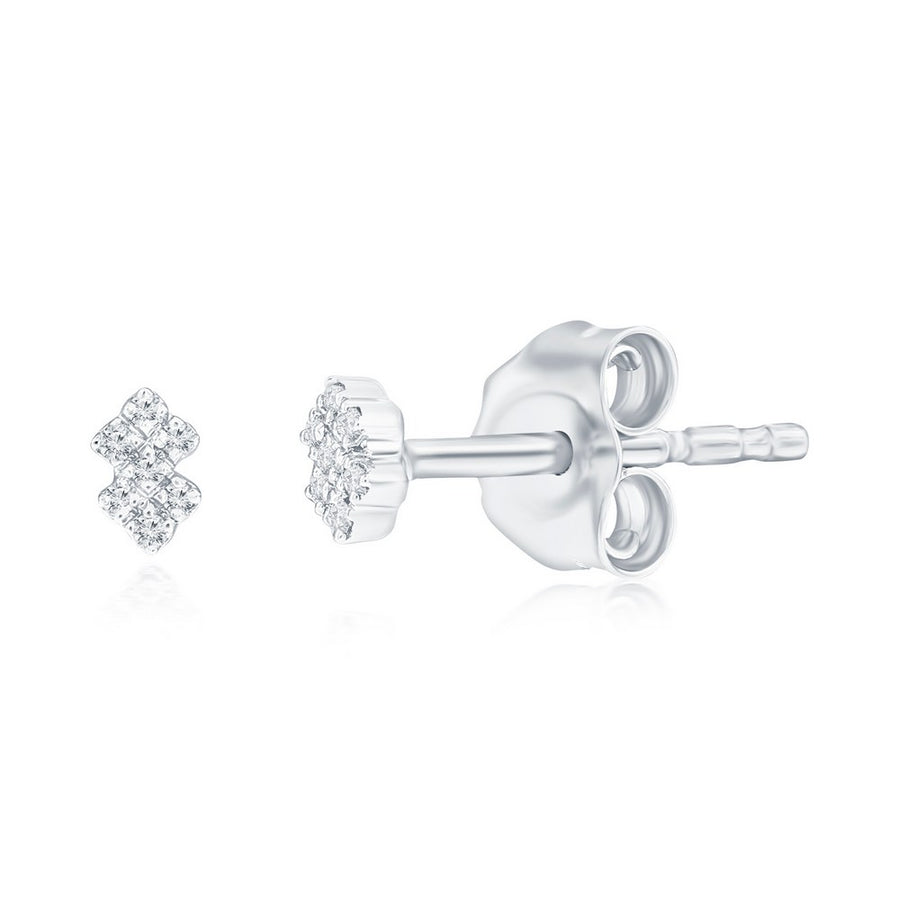 Sterling Silver Small Diamond Studs - (14 Stones)