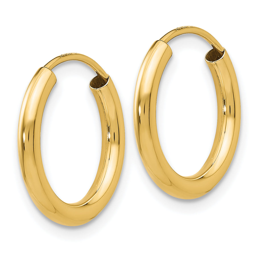 14k Polished Round Endless 2mm Hoop Earrings