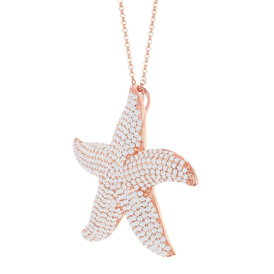 Sterling Silver RG Micro Pave Large Starfish Pendant With Chain