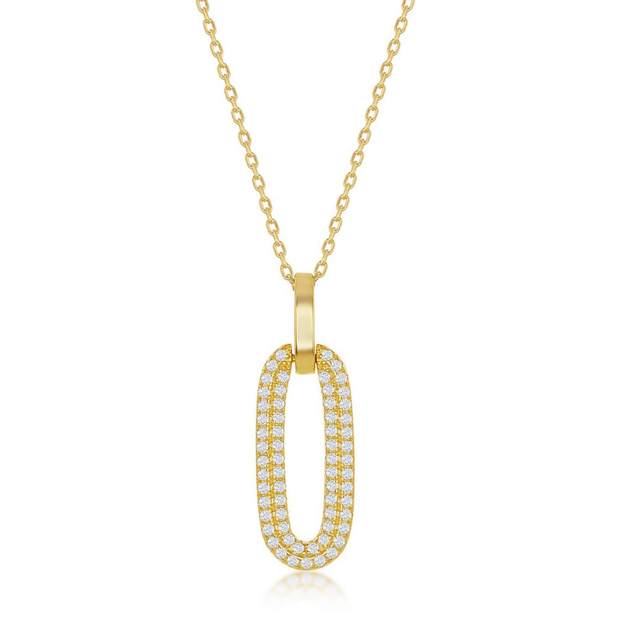 Sterling Silver Oval Micro Pave CZ Door Knocker Pendant - Gold Plated