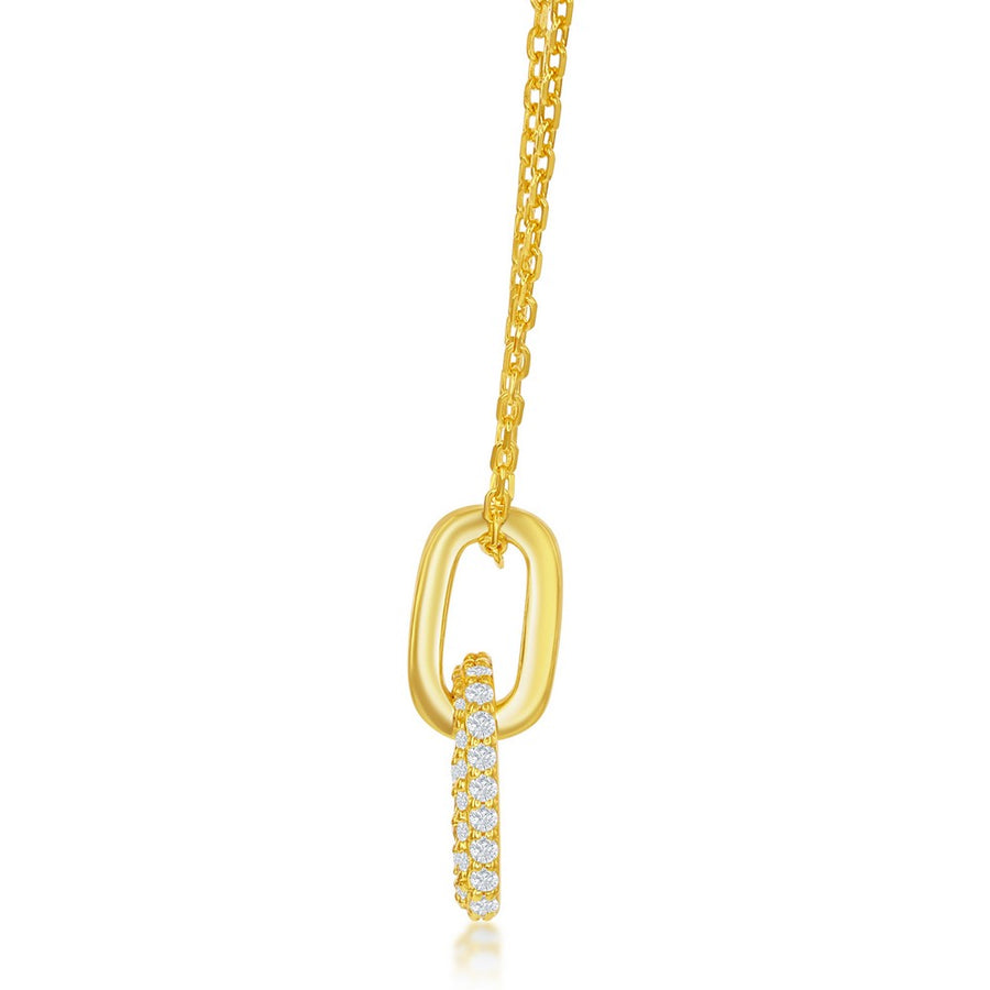 Sterling Silver Micro Pave CZ Paperclip Necklace - Gold Plated