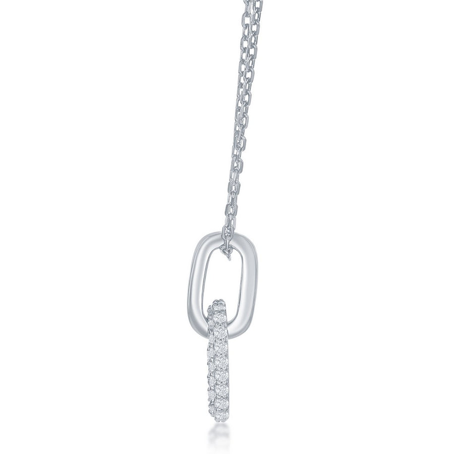 Sterling Silver Micro Pave CZ Paperclip Necklace