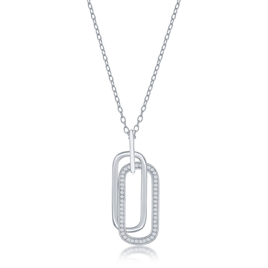 Sterling Silver Double Oval CZ Necklace