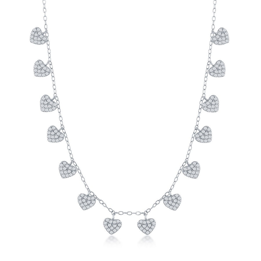 Sterling Silver Dangling CZ Hearts Necklace