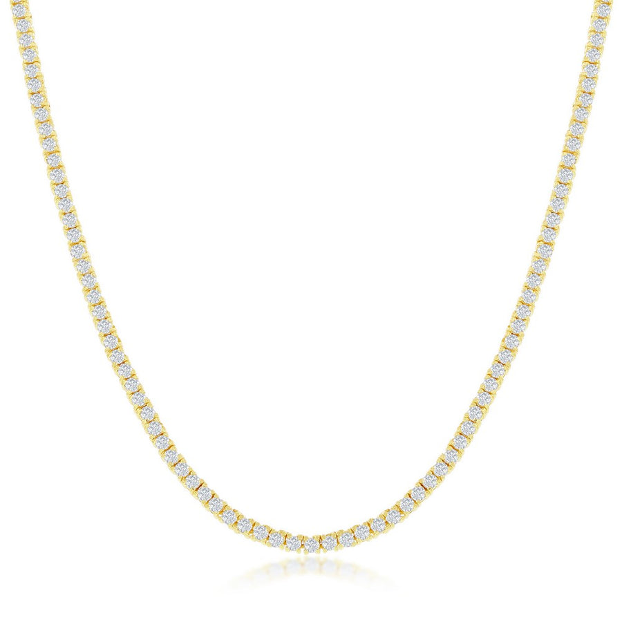 Sterling Silver 3mm CZ Tennis Necklace - Gold Plated