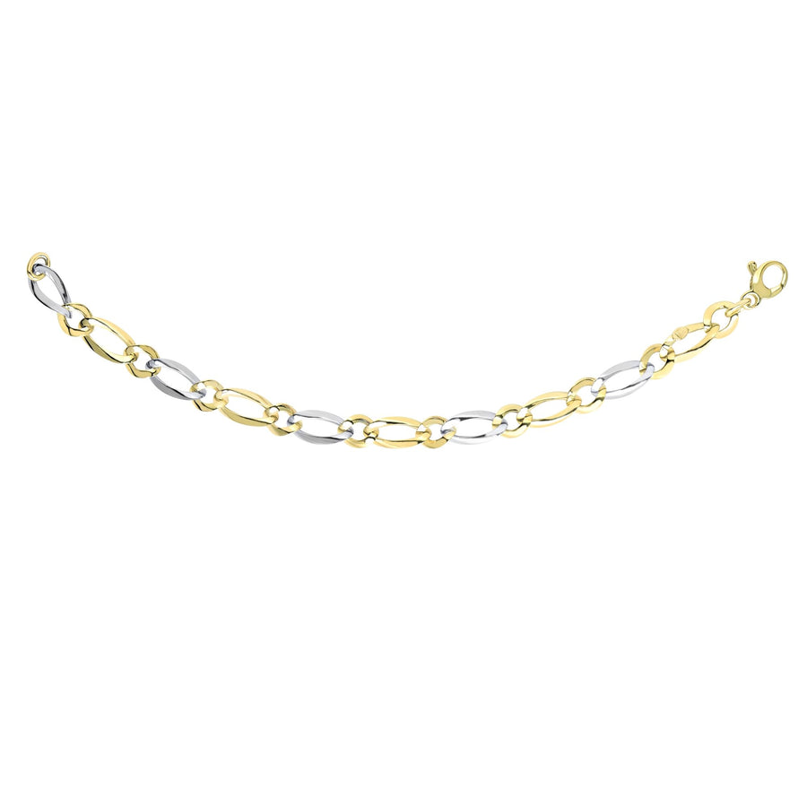 14kt 7.75 inches Yellow+White Gold 10-5mm Shiny Alternate Short+Long Twisted Open Oval Fancy Two Tone Fancy Bracelet with Lobster Clasp