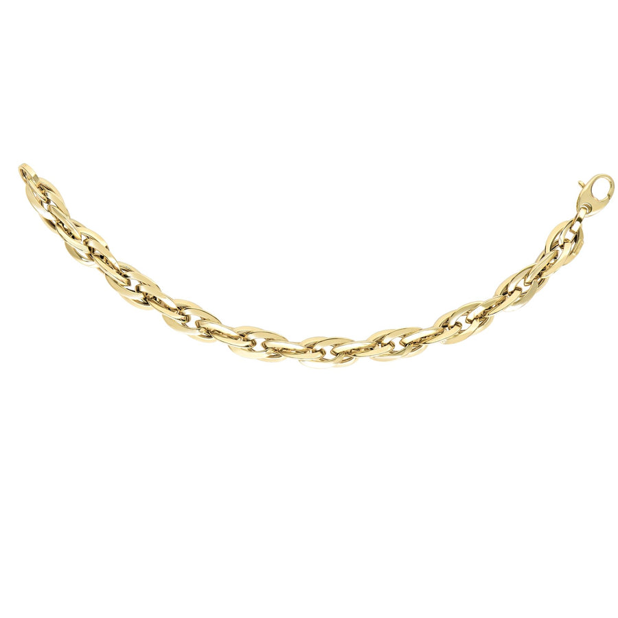 18kt 7.75 inches Yellow Gold 7mm Shiny Double Oval Link Fancy Bracelet with Lobster Clasp