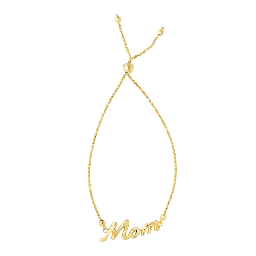 14kt 9.25 inches Yellow Gold 1mm Diamond Cut Round Wheat Chain with  inchesMom inchesInscription with Draw String Clasp