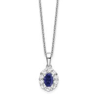 14k WG Created Oval Blue Sapphire & Lab Grown Dia pendant & Necklace