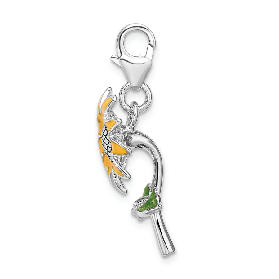 Sterling Silver Amore La Vita Rhodium-pl 3-D Enameled Sunflower Charm