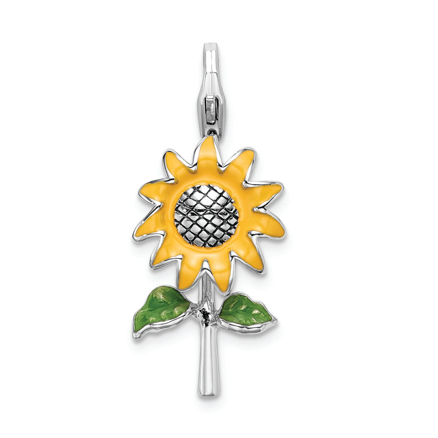 Sterling Silver Amore La Vita Rhodium-pl 3-D Enameled Sunflower Charm