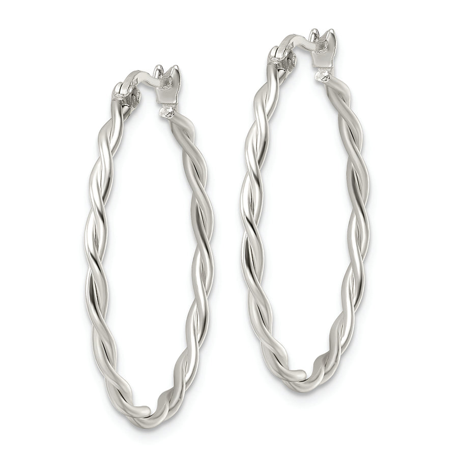 Sterling Silver Satin Twisted Hoop Earrings