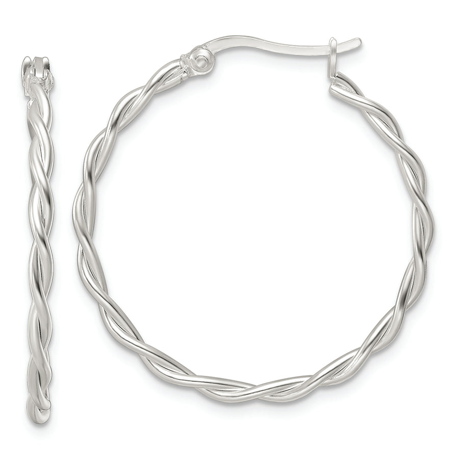 Sterling Silver Satin Twisted Hoop Earrings