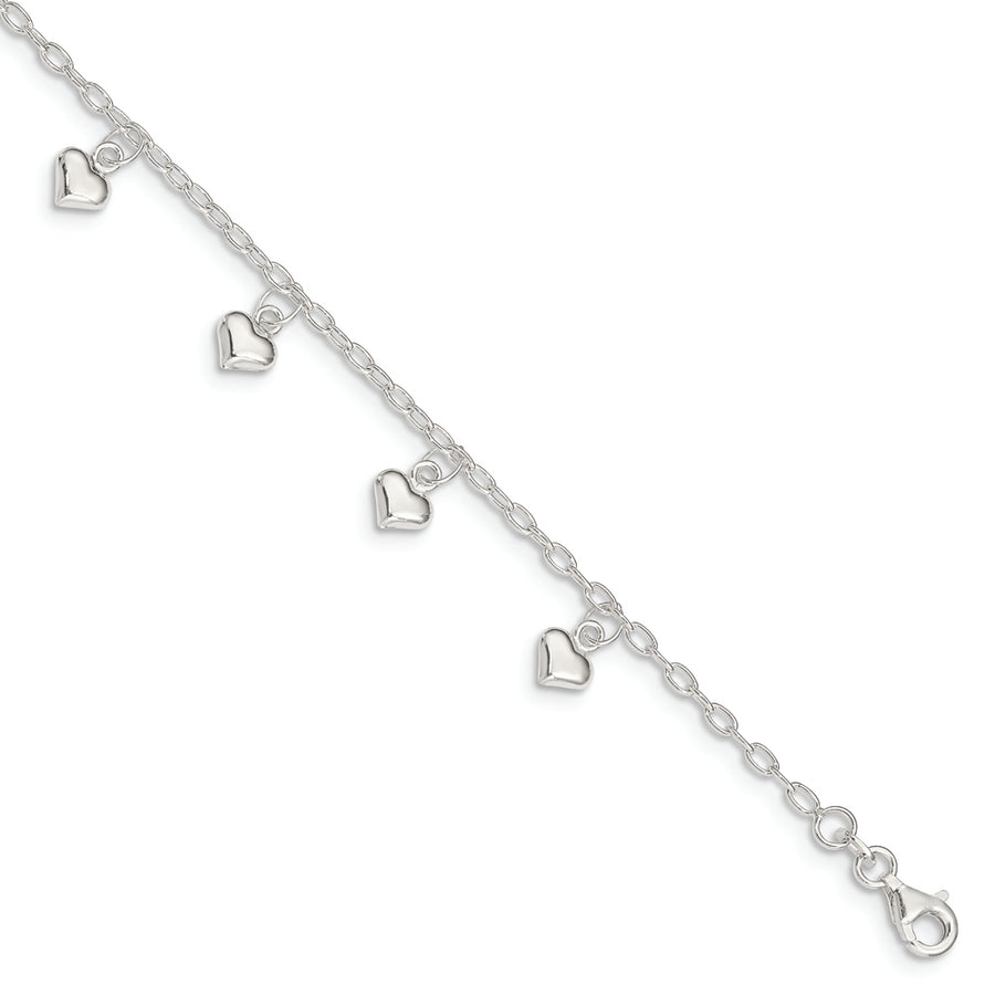 Sterling Silver Polished Puffed Heart Anklet