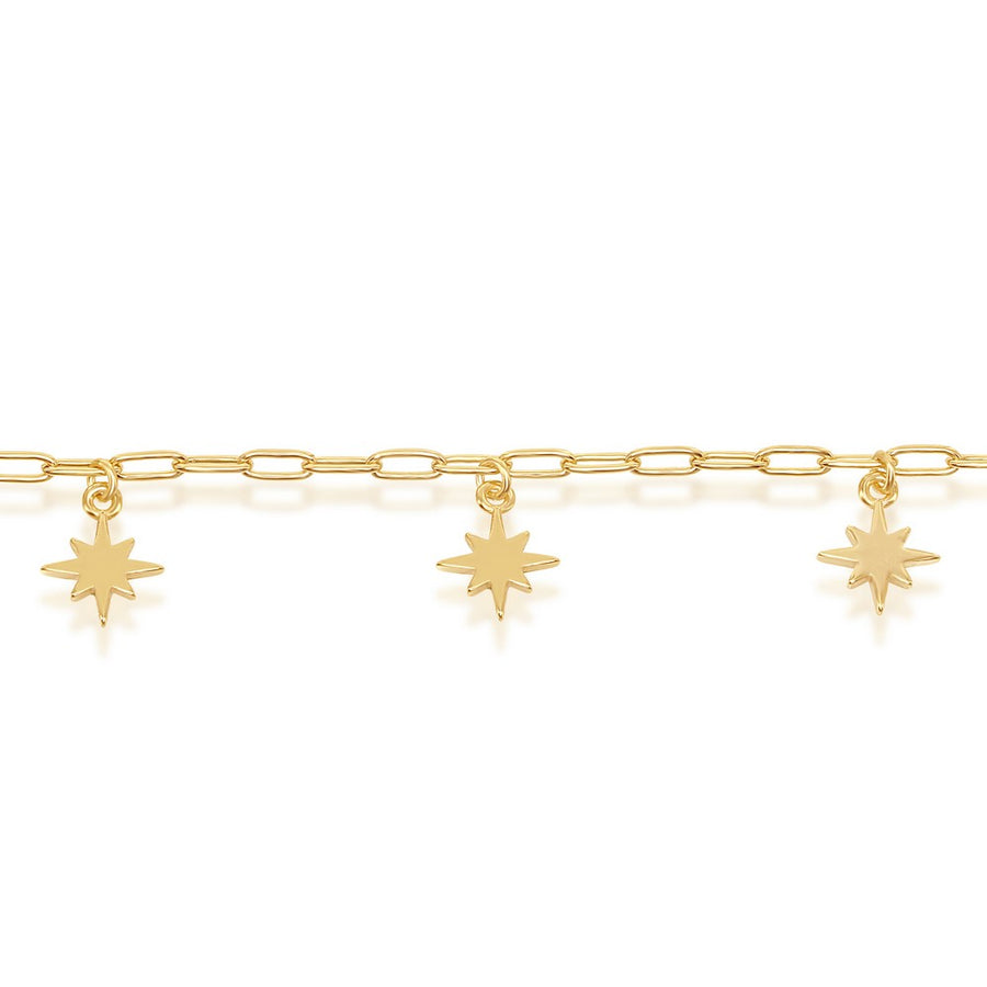 Sterling Silver North Star Charms Paperclip Anklet - Gold Plated