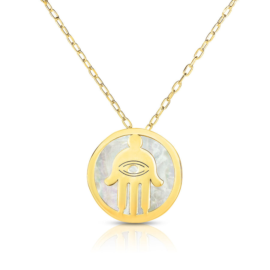 14K Gold Hamsa Mother of Pearl Necklace