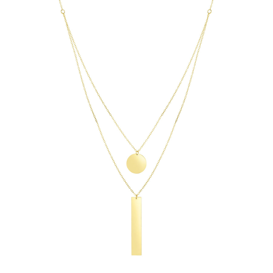 14K Gold Polished Circle & Bar Multi-Strand Necklace