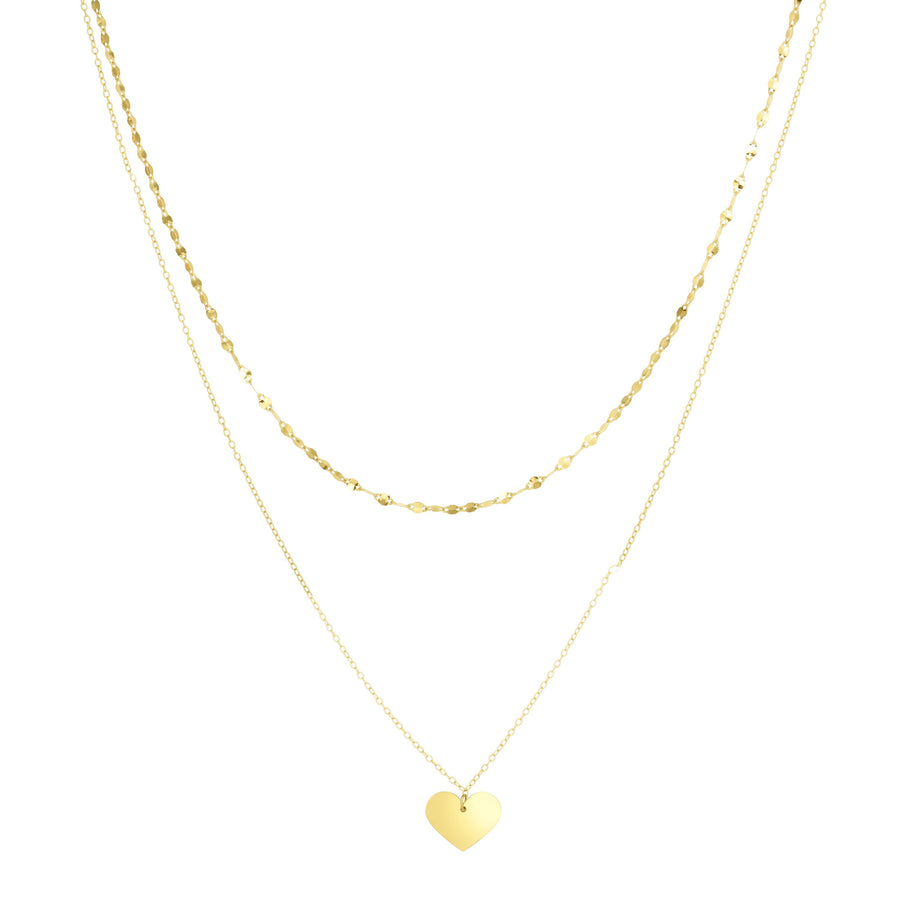 14kt Gold 18 inches Yellow Finish 9.5x12mm(CE),75mm(Drape),2mm(Ch) Polished Heart 2 inches Extender Double Strand Necklace with Lobster Clasp