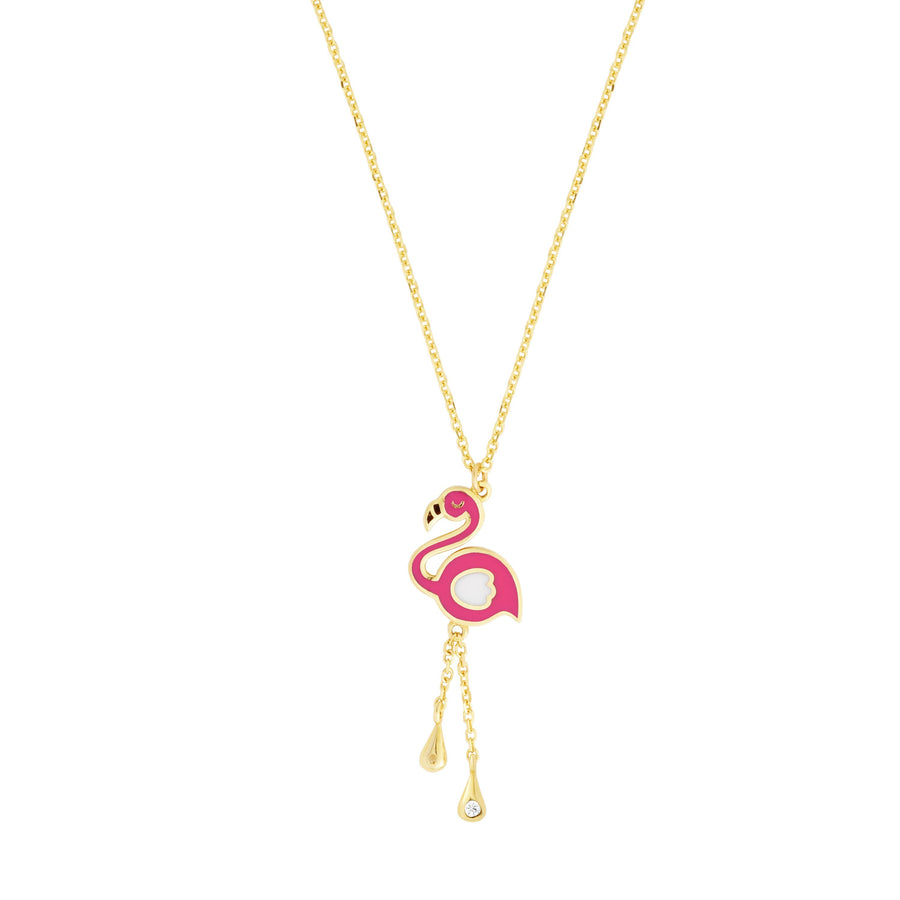 14kt Gold 14 inches Yellow Finish 29x10mm(CE),1mm(Ch) Diamond Cut Flamingo Necklace with Spring Ring Clasp