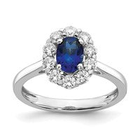 14k WG Cr. Oval Blue Sapphire & Lab Grown Dias Fashion Ring