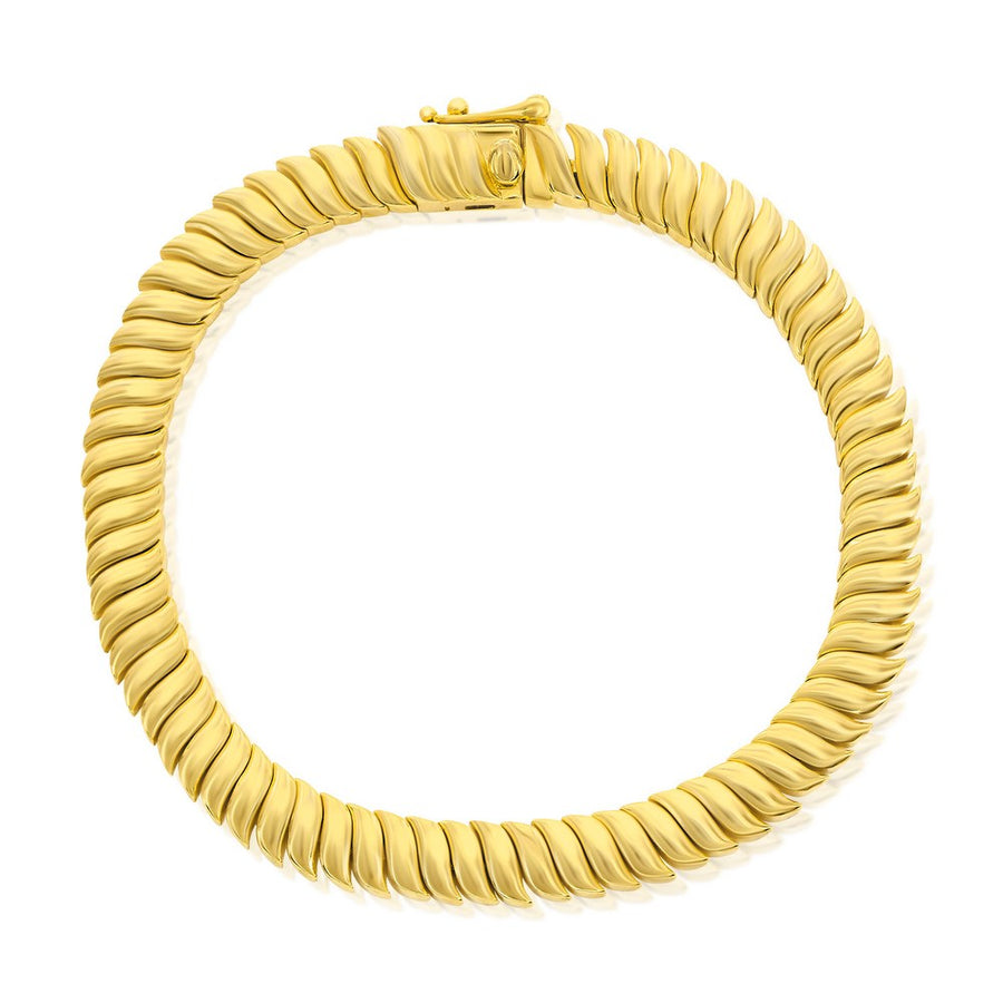 Sterling Silver Solid Wave Bracelet - Gold Plated