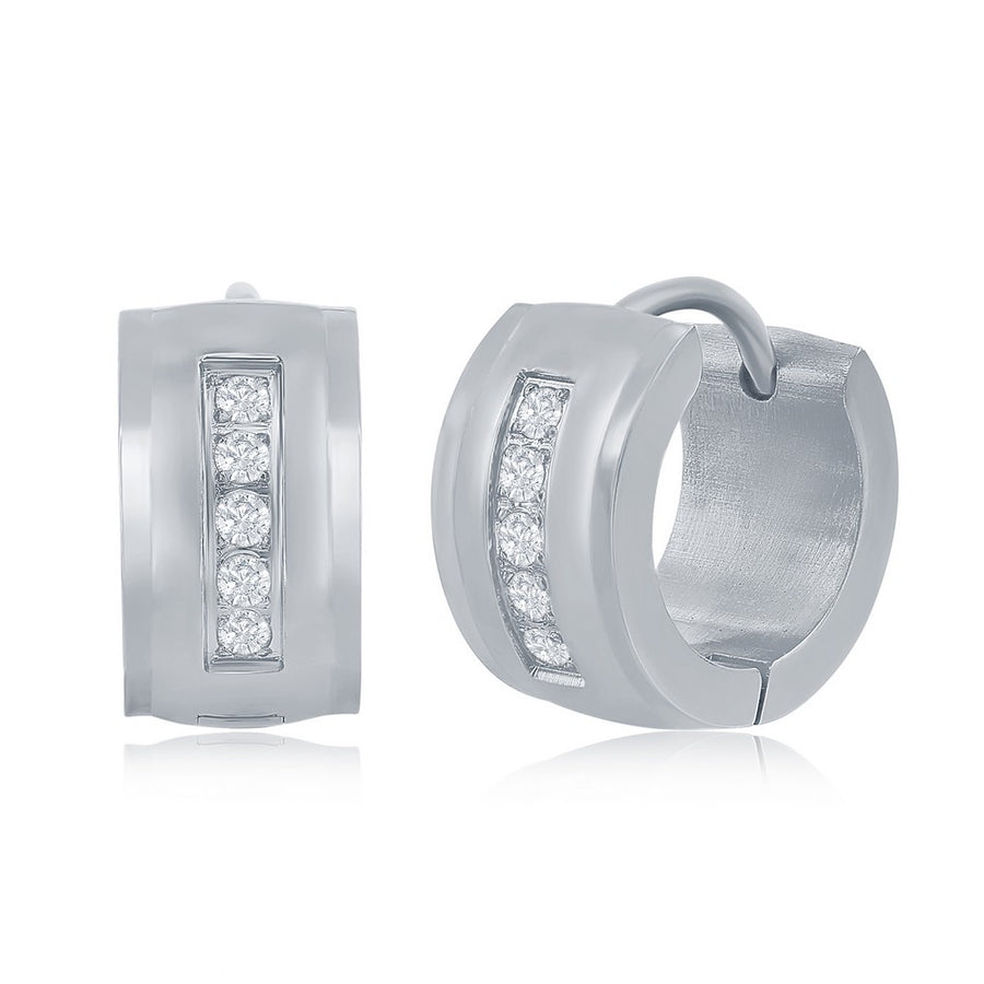 Stainless Steel 13x7mm CZ huggie Hoop Earrings