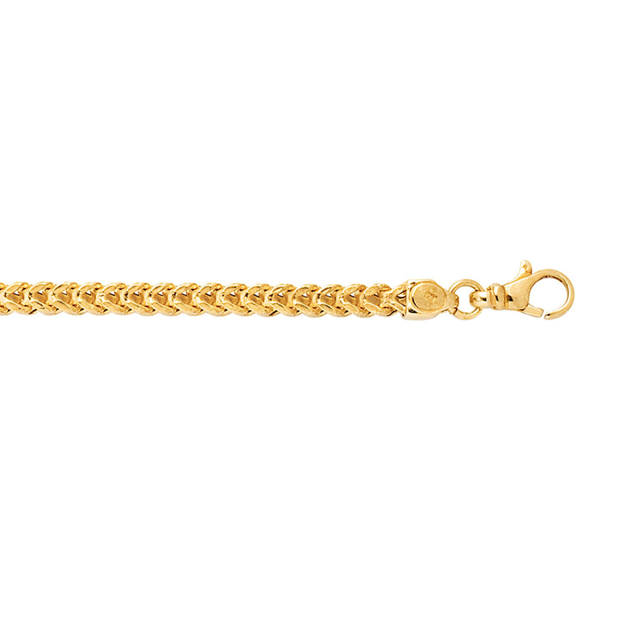 14kt 8 inches Yellow Gold 3.9mm Diamond Cut Square Franco Chain with Lobster Clasp