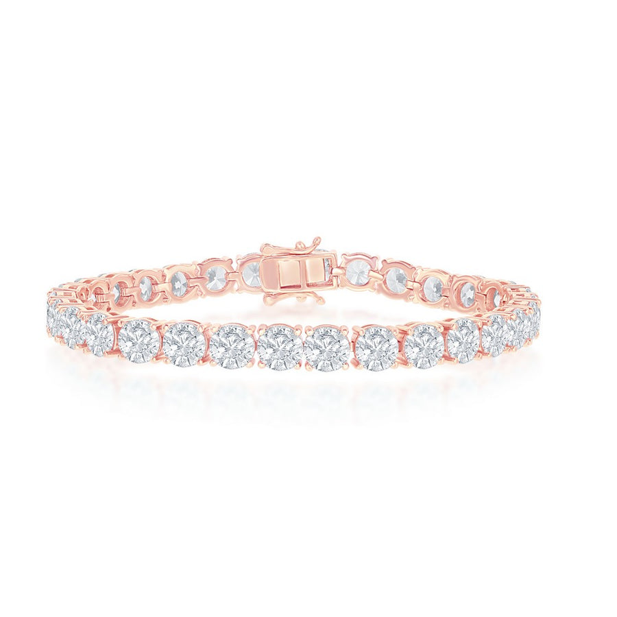 Sterling Silver 6mm Prong-Set Round CZ Tennis Bracelet - Rose Gold Plated