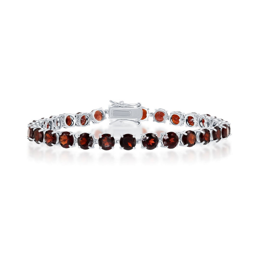 Sterling Silver Four-Prong 5mm Round Gem Bracelet - Garnet