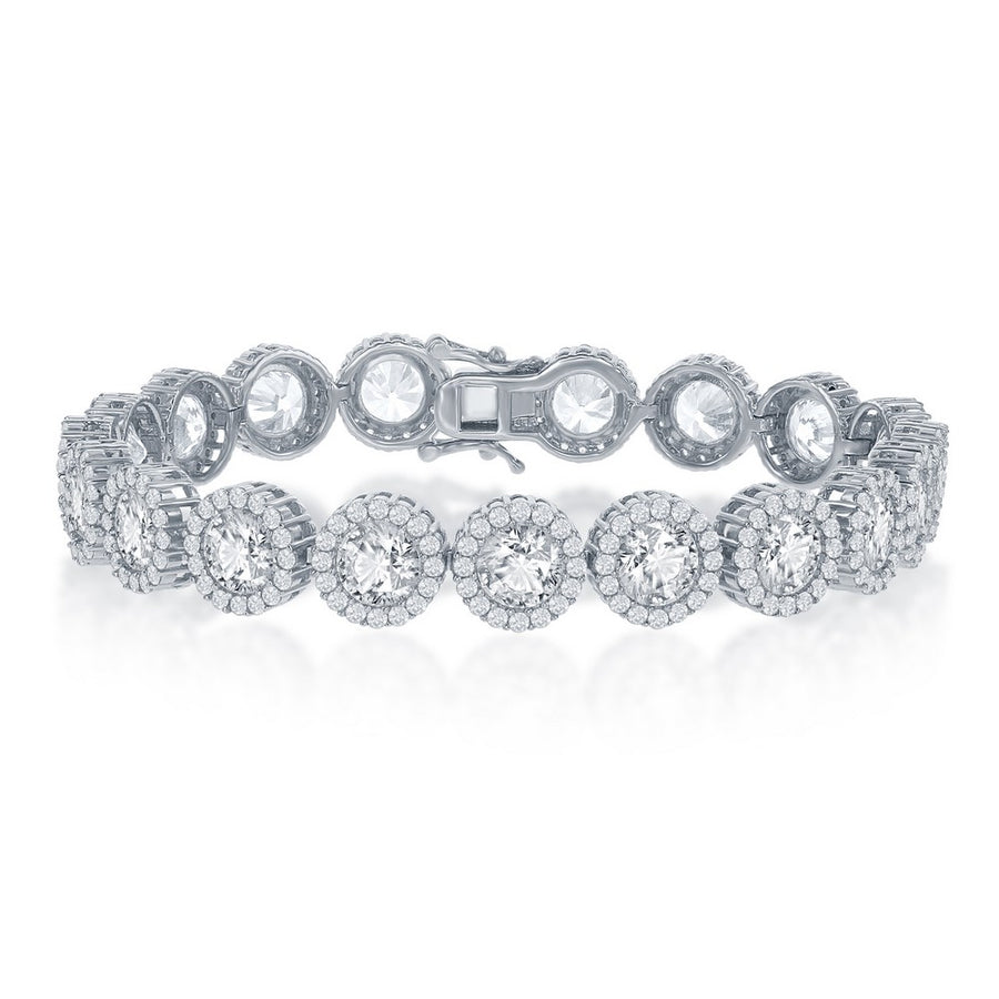 Sterling Silver Round Halo CZ Tennis Bracelet