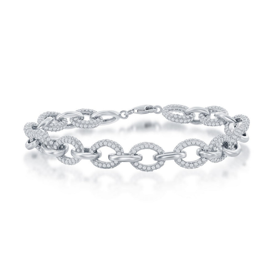 Sterling Silver Micro Pave CZ Rolo Bracelet