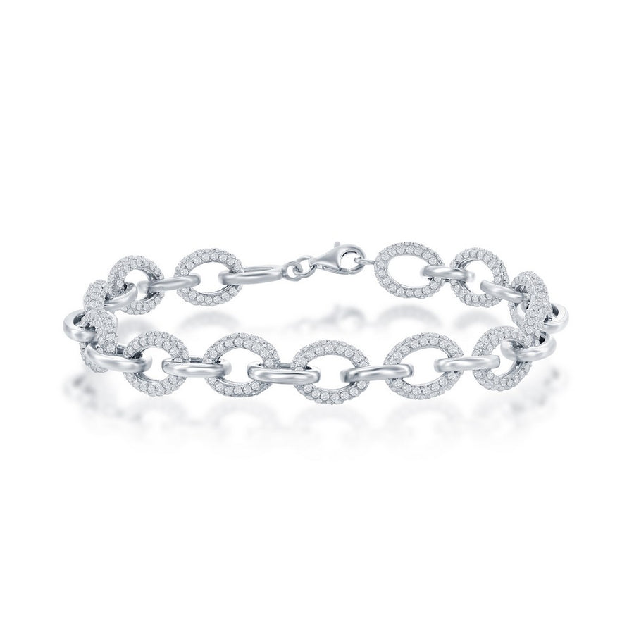 Sterling Silver Micro Pave CZ Rolo Bracelet