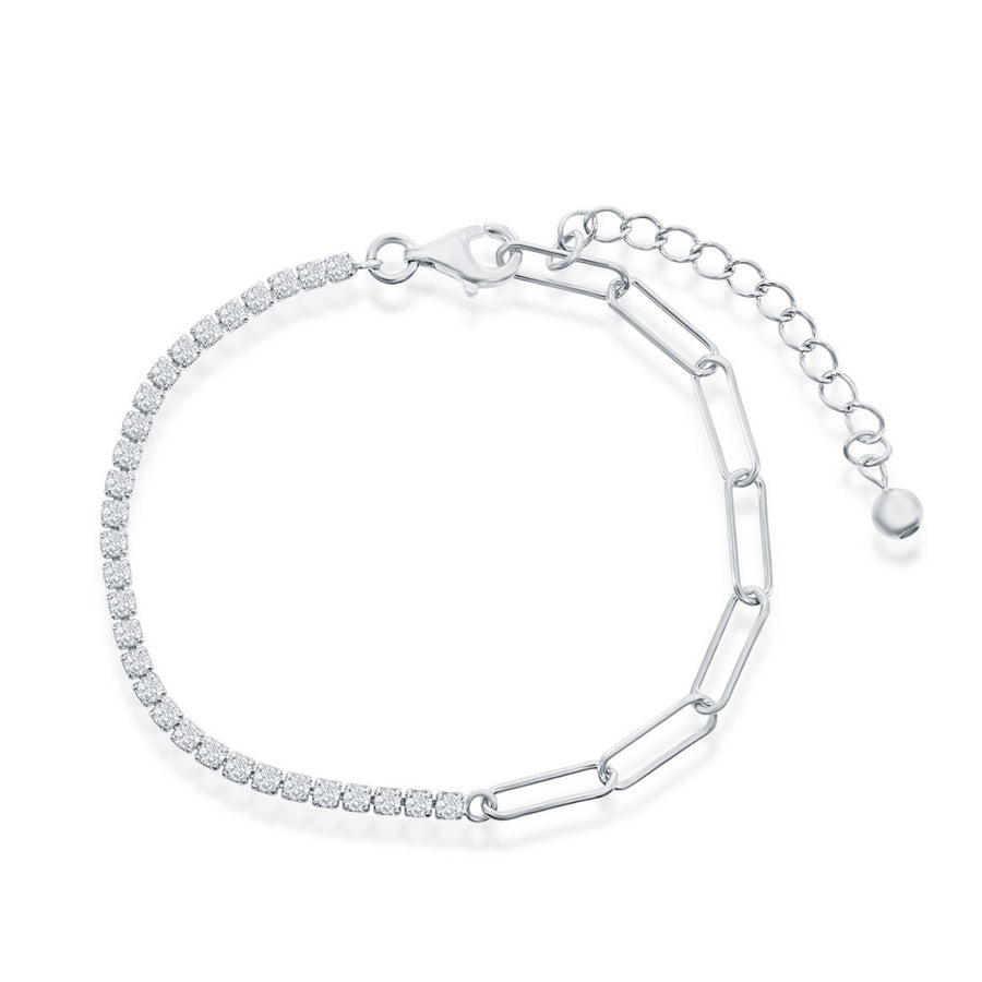 Sterling Silver 2mm Half Tennis & 3.5mm Paperclip Bracelet