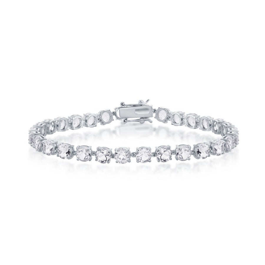 Sterling Silver 5mm Round Gem Tennis Bracelet - White Topaz