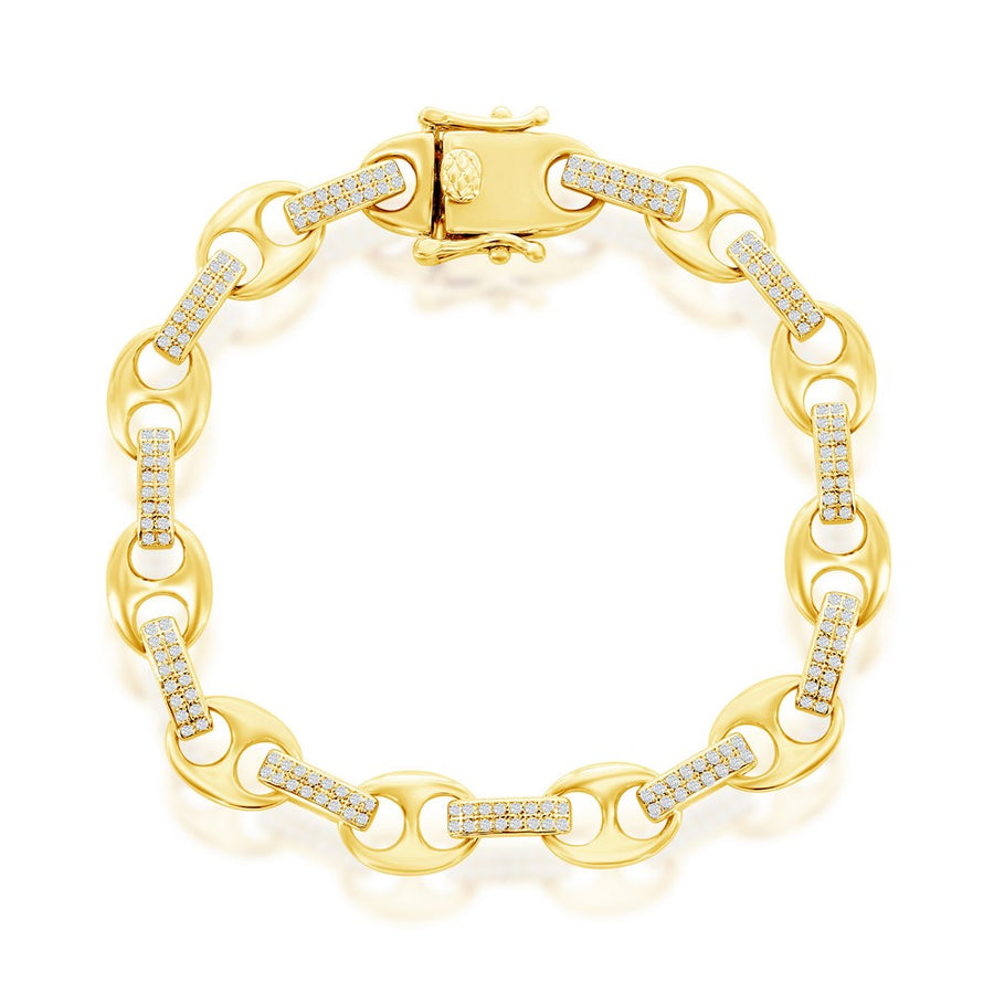 Sterling Silver Micro Pave CZ Marina Link Bracelet - Gold Plated