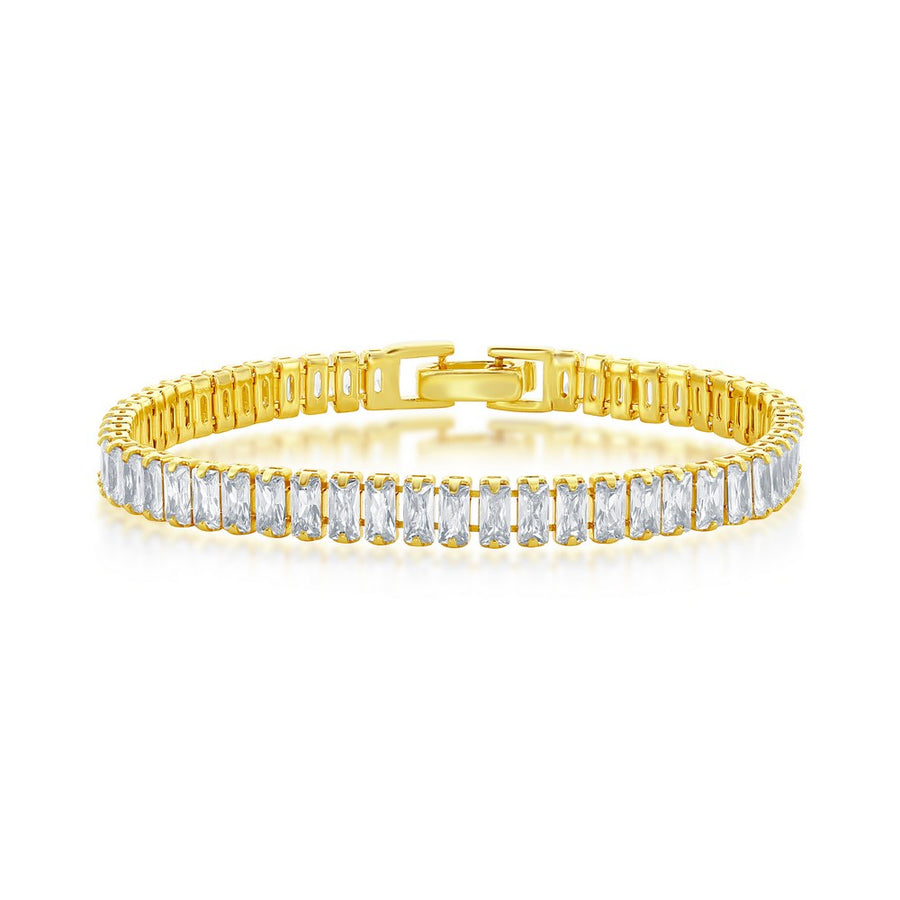 Sterling Silver 6mm Baguette CZ Tennis Bracelet - Gold Plated