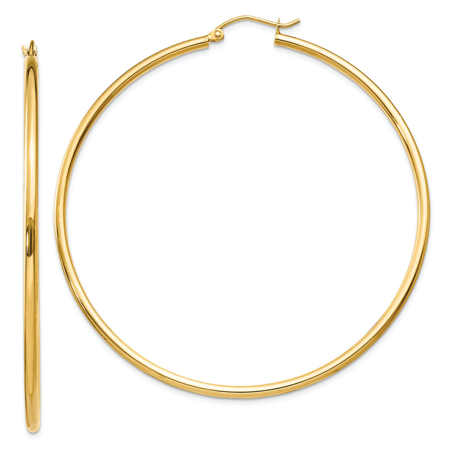 14k Polished 2x60mm Lightweight Tube Hoop Earrings