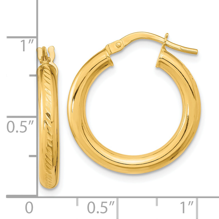 14K Polished and Textured Hoop Earrings