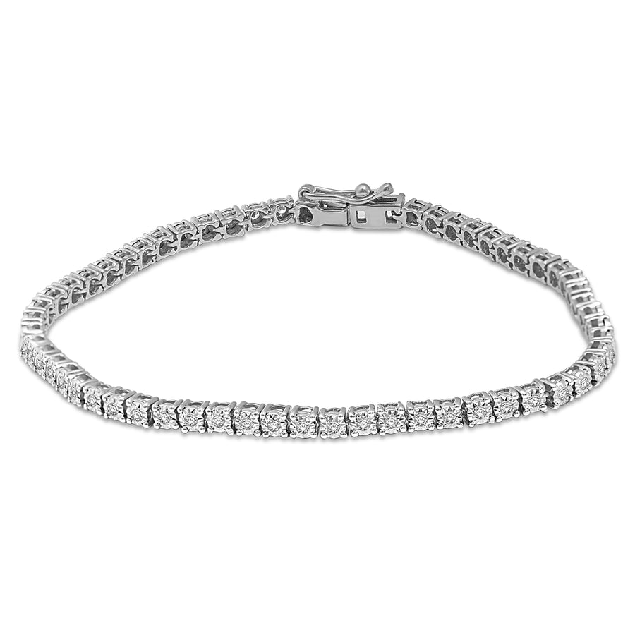 14K White Gold 3 Ct.Tw.Diamond 4 Prong Illusion Tennis Bracelet